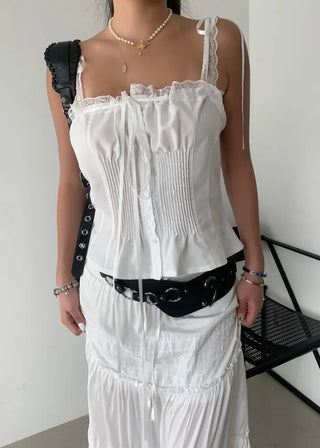 Triple Ribbon White Lace Blouse