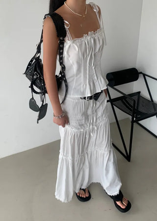 Triple Ribbon White Lace Blouse