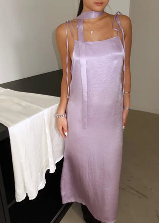 Bustier tie set satin long nasi one-piece