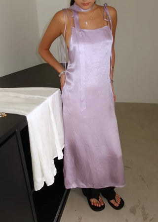 Bustier tie set satin long nasi one-piece