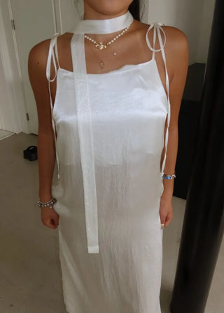 Bustier tie set satin long nasi one-piece