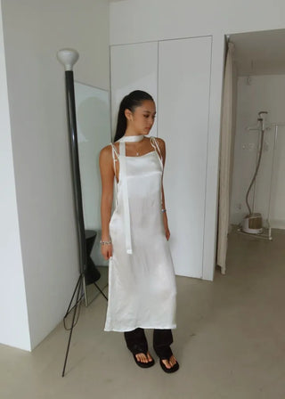 Bustier tie set satin long nasi one-piece