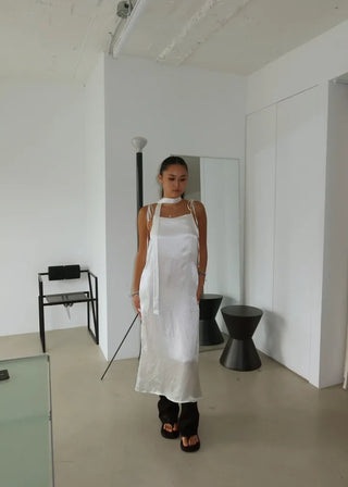 Bustier tie set satin long nasi one-piece