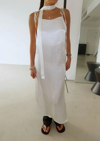 Bustier tie set satin long nasi one-piece