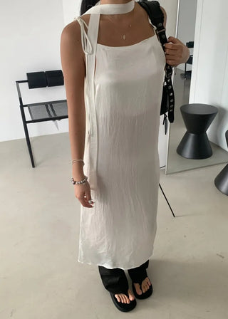 Bustier tie set satin long nasi one-piece