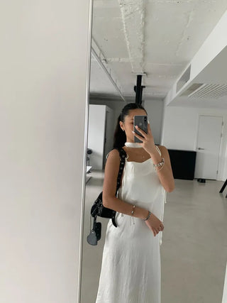 Bustier tie set satin long nasi one-piece