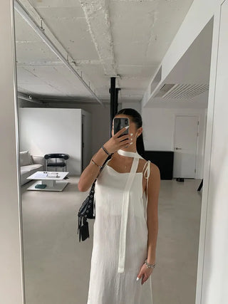 Bustier tie set satin long nasi one-piece