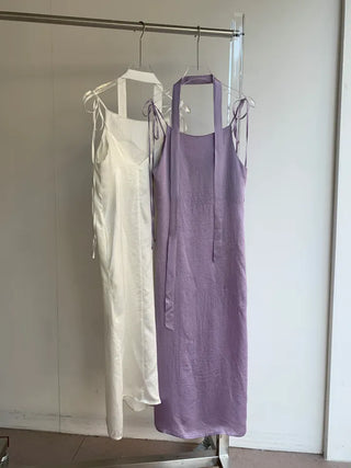 Bustier tie set satin long nasi one-piece