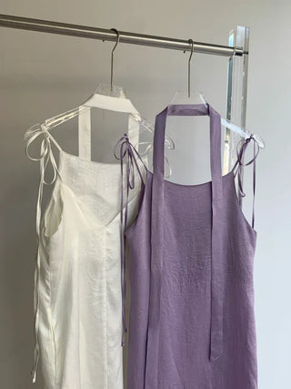 Bustier tie set satin long nasi one-piece