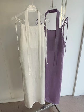 Bustier tie set satin long nasi one-piece