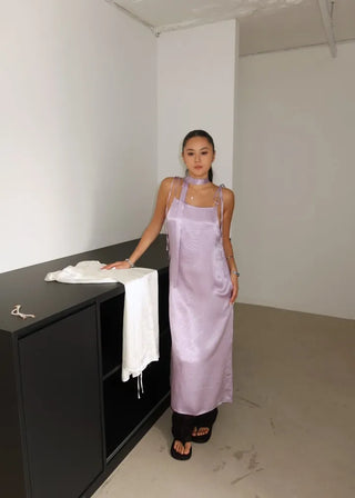 Bustier tie set satin long nasi one-piece