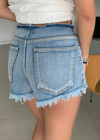 Low-rise denim surgical point shorts