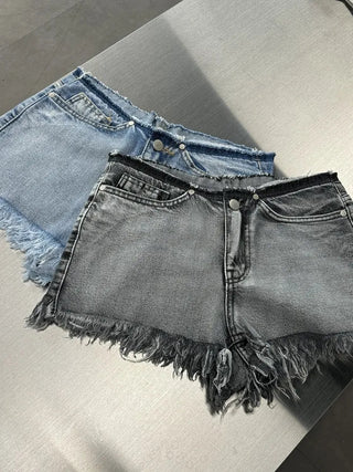 Low-rise denim surgical point shorts
