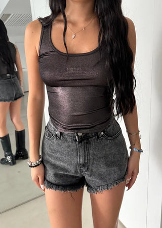 Metal Pearl Silver Sleeveless Nashi Top