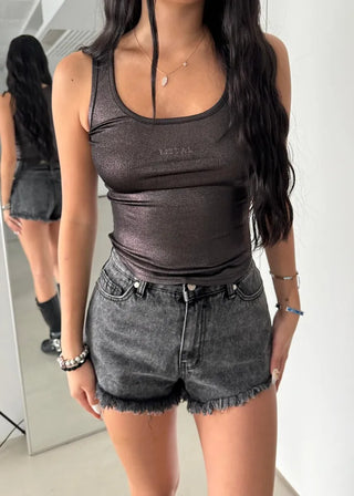Metal Pearl Silver Sleeveless Nashi Top