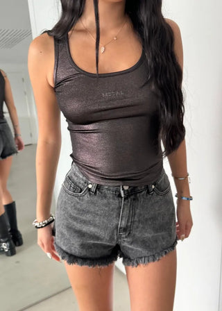 Metal Pearl Silver Sleeveless Nashi Top