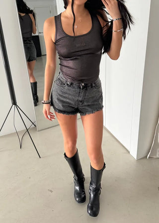Metal Pearl Silver Sleeveless Nashi Top