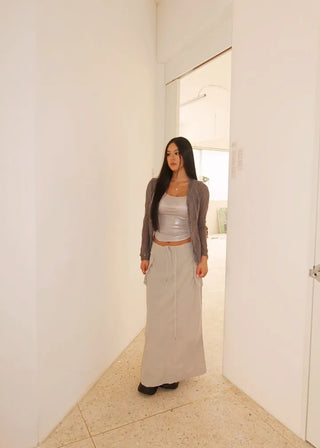 Metal Pearl Silver Sleeveless Nashi Top