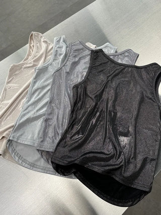 Metal Pearl Silver Sleeveless Nashi Top