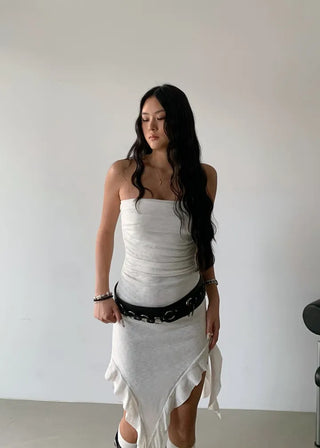 Slub Unbalanced Layered Frill Tube Top Dress