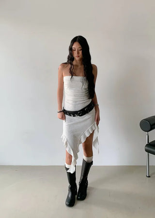 Slub Unbalanced Layered Frill Tube Top Dress