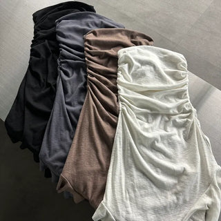 Slub Unbalanced Layered Frill Tube Top Dress