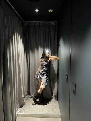 Slub Unbalanced Layered Frill Tube Top Dress