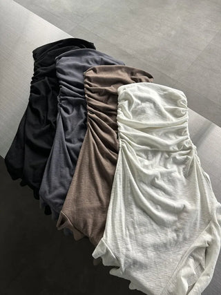 Slub Unbalanced Layered Frill Tube Top Dress