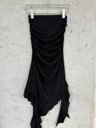 Slub Unbalanced Layered Frill Tube Top Dress