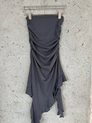 Slub Unbalanced Layered Frill Tube Top Dress