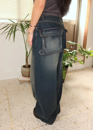 OOTJ/OOT 3D Back Pocket D-Ring Mega Wide Denim Pants
