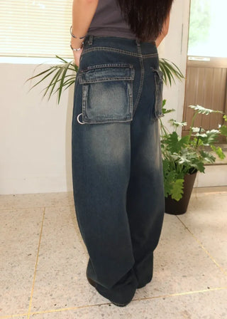 OOTJ/OOT 3D Back Pocket D-Ring Mega Wide Denim Pants