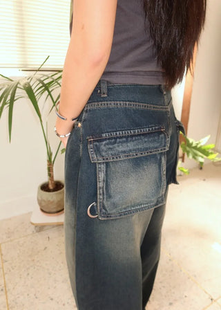 OOTJ/OOT 3D Back Pocket D-Ring Mega Wide Denim Pants