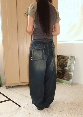 OOTJ/OOT 3D Back Pocket D-Ring Mega Wide Denim Pants