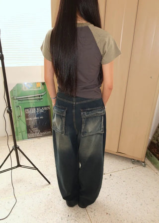 OOTJ/OOT 3D Back Pocket D-Ring Mega Wide Denim Pants