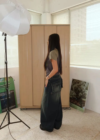 OOTJ/OOT 3D Back Pocket D-Ring Mega Wide Denim Pants