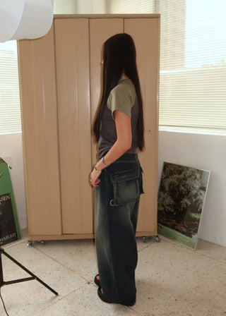 OOTJ/OOT 3D Back Pocket D-Ring Mega Wide Denim Pants