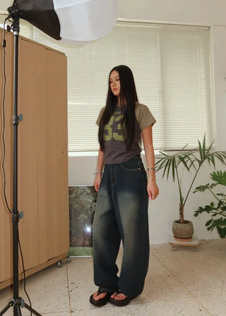 OOTJ/OOT 3D Back Pocket D-Ring Mega Wide Denim Pants