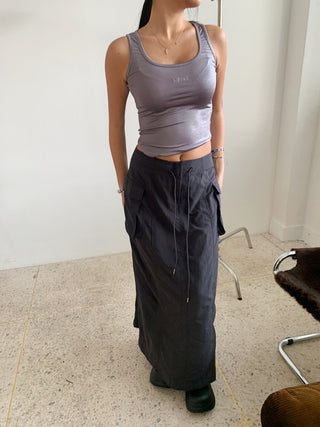 Silhouette Cargo 3D Pocket Nylon Long Skirt
