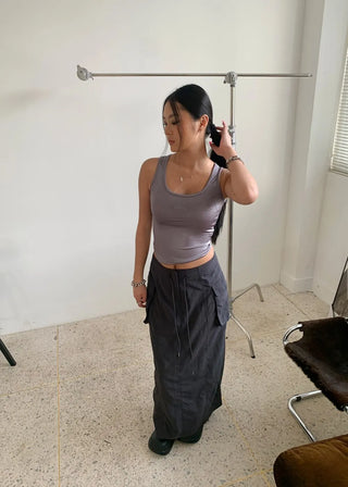 Silhouette Cargo 3D Pocket Nylon Long Skirt