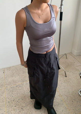 Silhouette Cargo 3D Pocket Nylon Long Skirt