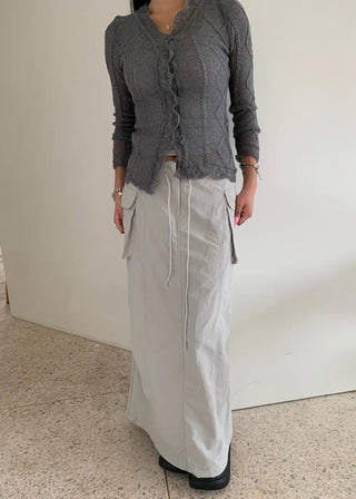 Silhouette Cargo 3D Pocket Nylon Long Skirt