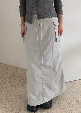 Silhouette Cargo 3D Pocket Nylon Long Skirt