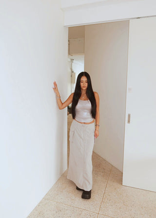 Silhouette Cargo 3D Pocket Nylon Long Skirt