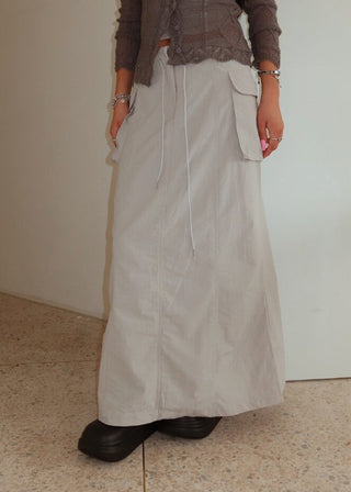 Silhouette Cargo 3D Pocket Nylon Long Skirt