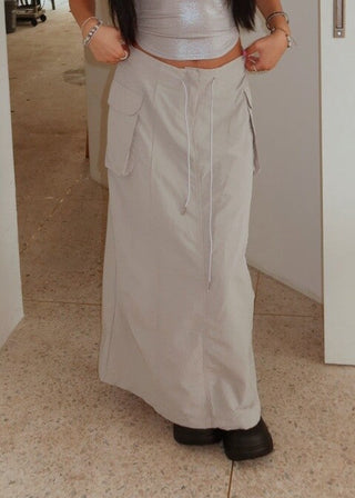 Silhouette Cargo 3D Pocket Nylon Long Skirt
