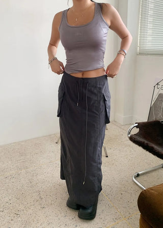 Silhouette Cargo 3D Pocket Nylon Long Skirt