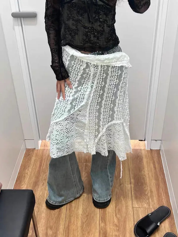 Lace Strap Layered Wrap Midi Skirt