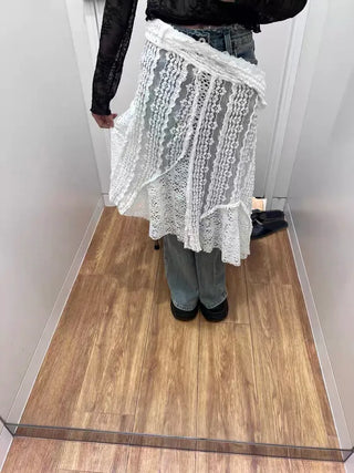 Lace Strap Layered Wrap Midi Skirt