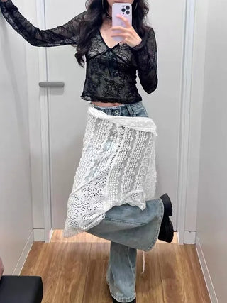 Lace Strap Layered Wrap Midi Skirt